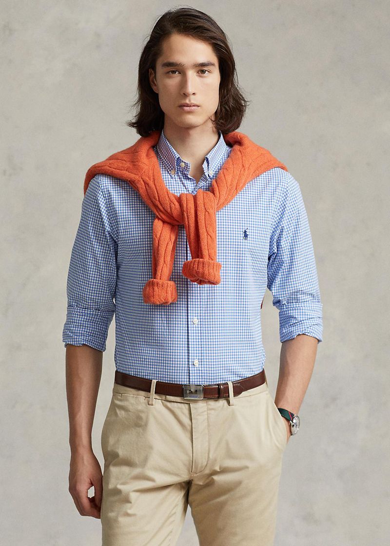 ポロ ラルフ ローレン シャツ メンズ 青 カスタム フィット 弁慶の ストレッチ Poplin RYCDF5427